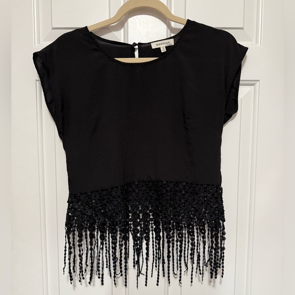 Monteau Black Fringe Blouse